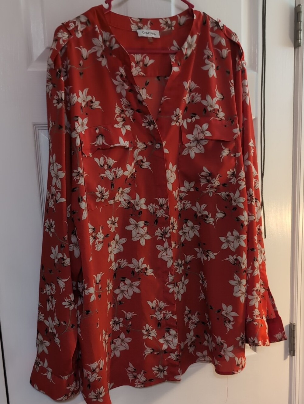 Calvin Klein Red Floral Button-Down Blouse